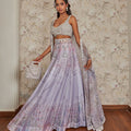 LILAC PRINT SKIRT WITH TASSEL BLOUSE AND CAPE