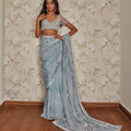 BLUE PRINTED SAREE WITH EMBELLISHED BLOUSE