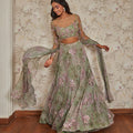 GREEN PRINT SKIRT WITH EMBELLISHED BLOUSE