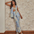 BLUE PRINTED BLAZER WITH TROUSER AND TOP