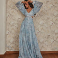 BLUE PRINTED CUT OUT GOWN